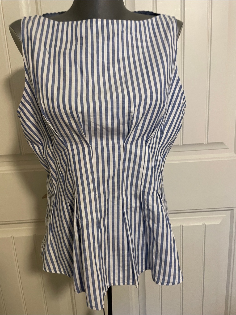 Cider Navy and White Striped Sleeveless Peplum Top